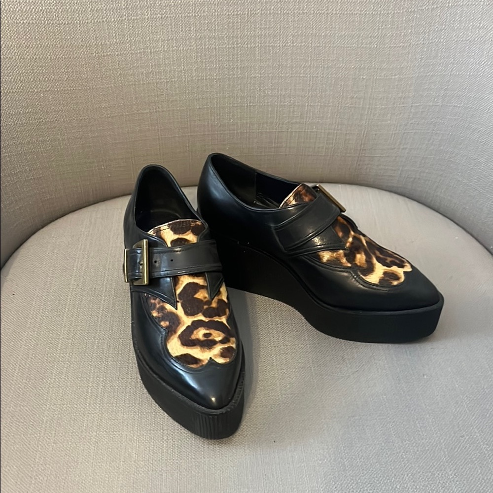 Black and Leopard Platform Loafers
